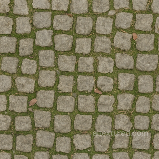 Cobblestone Small With Mossy Grout And Weathered Edges seamless Park pavement PBR texture