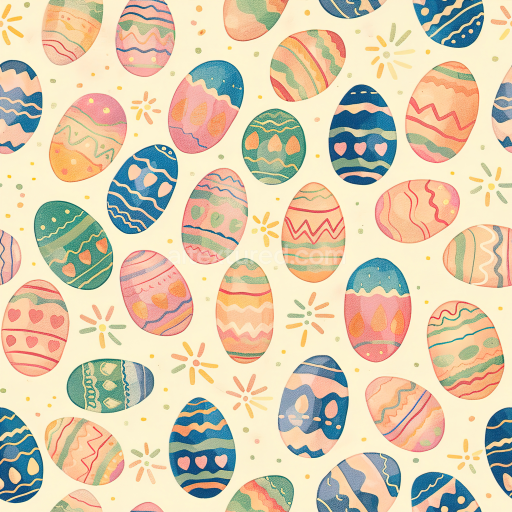 Seamless 3D PBR Texture of Hand-Painted Easter Eggs on Light Background