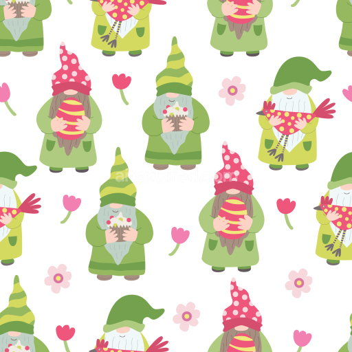Seamless 3D PBR texture of cheerful St Patrick gnome cartoon pattern