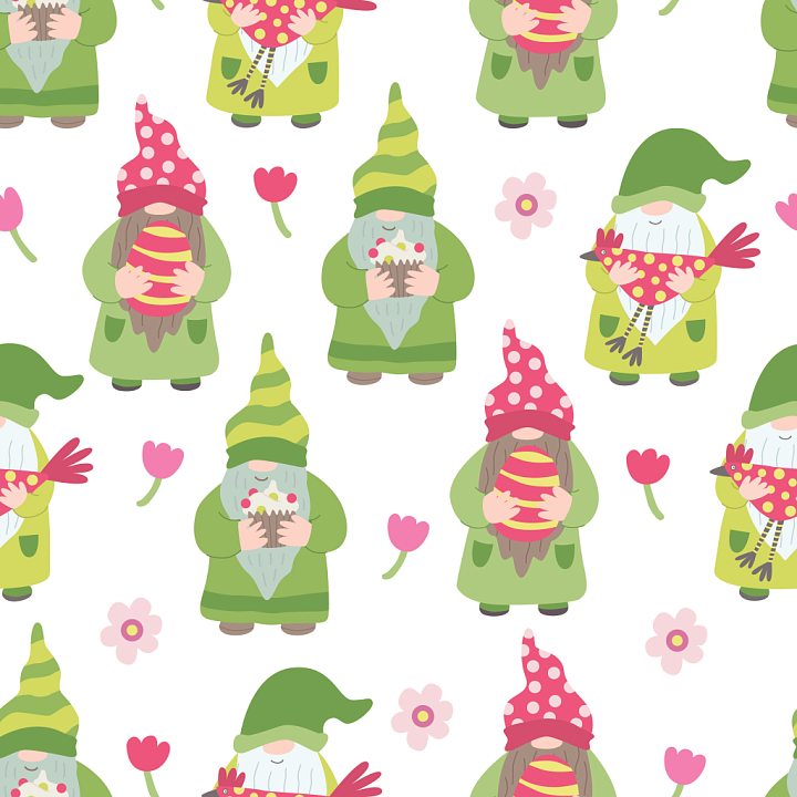 Of Cheerful St Patrick Gnome Cartoon Pattern seamless PBR texture preview