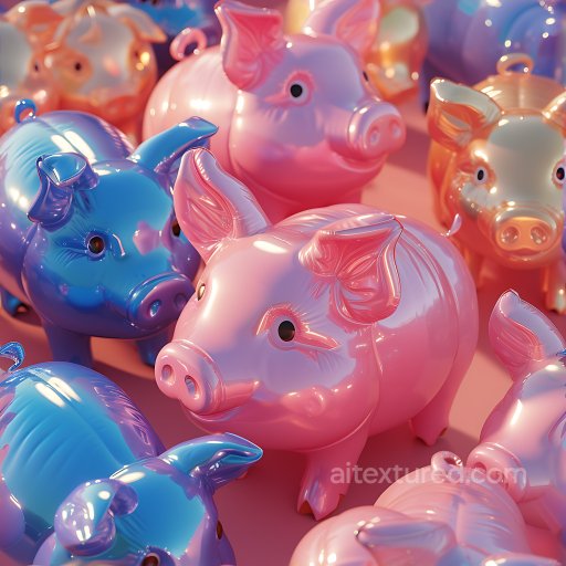 Inflated PBR Texture Featuring Shiny Vinyl Piggy Banks in Pink and Blue seamless Inflated PBR texture