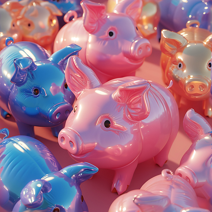 Inflated Featuring Shiny Vinyl Piggy Banks in Pink and Blue seamless PBR texture preview