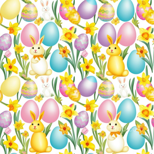 All Easter Digital paper Texture of Easter Bunnies, Painted Eggs, and Daffodils seamless All Easter Digital paper PBR texture