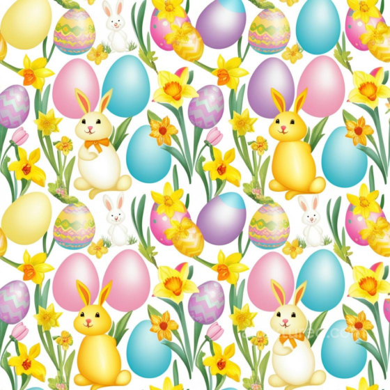 All Easter Digital paper Texture of Easter Bunnies, Painted Eggs, and Daffodils All Easter Digital paper texture preview