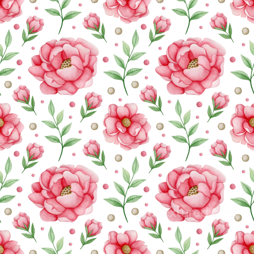 Pink Flower Pattern on White Background Seamless Texture with Leaves seamless Pink Flower PBR texture