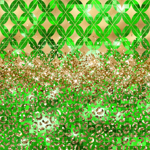 Seamless 3D PBR Texture of Green Geometric and Gold Glitter Pattern