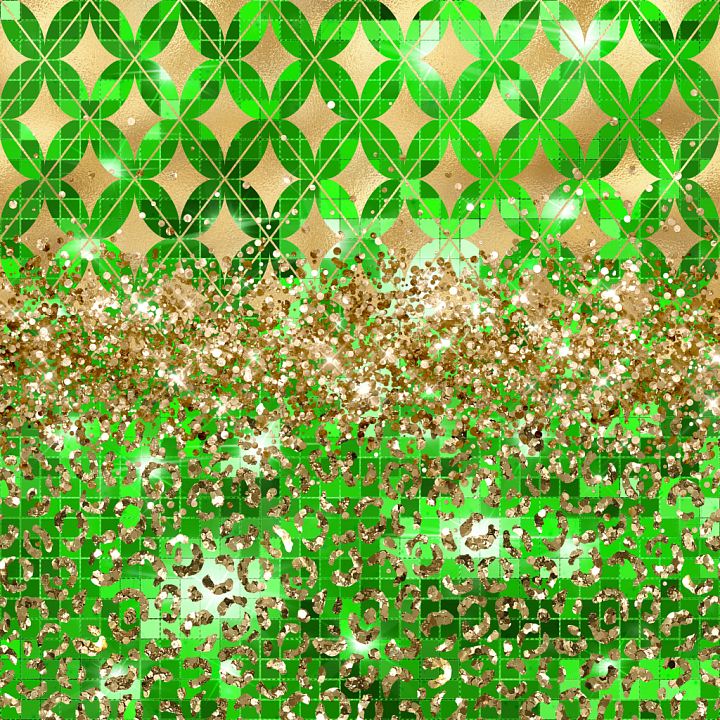 St Patrick of Green Geometric and Gold Glitter Pattern seamless PBR texture preview