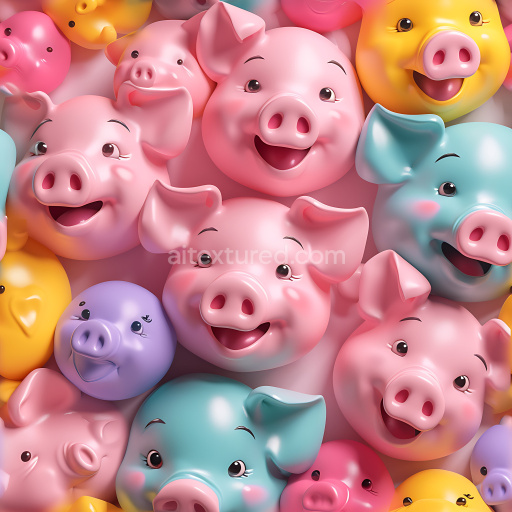 Seamless 3D Inflated Piggy Balloon PBR Texture with Colorful Glossy Finish