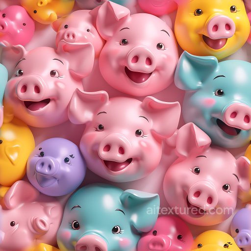 Inflated PBR Texture of Colorful Piggy Balloon Faces seamless Inflated PBR texture