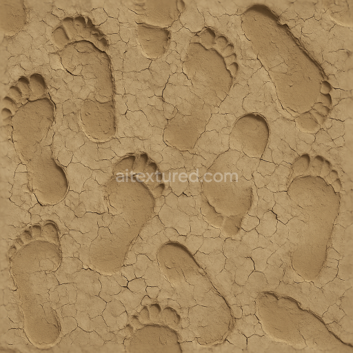 Seamless 8k PBR 3d Texture of Footprint Peeling on Sun Baked Dry Mud