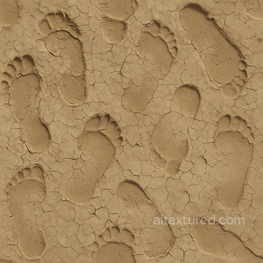 Seamless 8K PBR 3D Texture of Footprint Peeling on Sun Baked Dry Mud seamless Footprints PBR texture