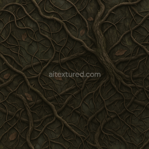 Seamless 3d texture pbr 8k twisted vines with thorny branches and dark roots detail