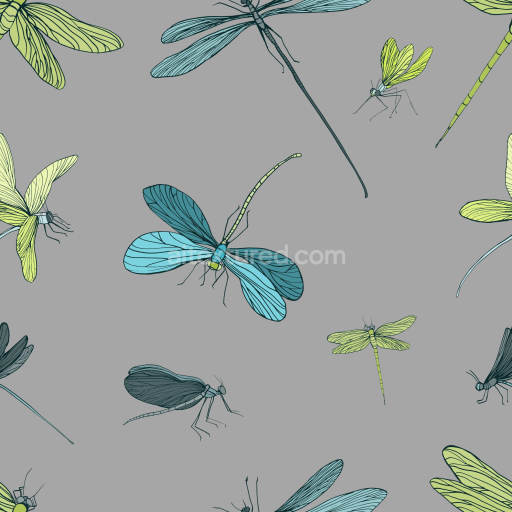 Seamless 3D PBR Dragonfly Texture with Blue and Green Insect Illustrations