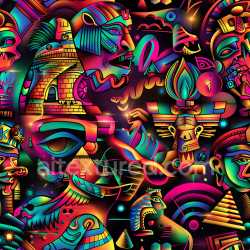 seamless Seamless 3D PBR Texture Featuring Vibrant Neon Egyptian-Inspired Graffiti Artwork texture 8k free download PBR