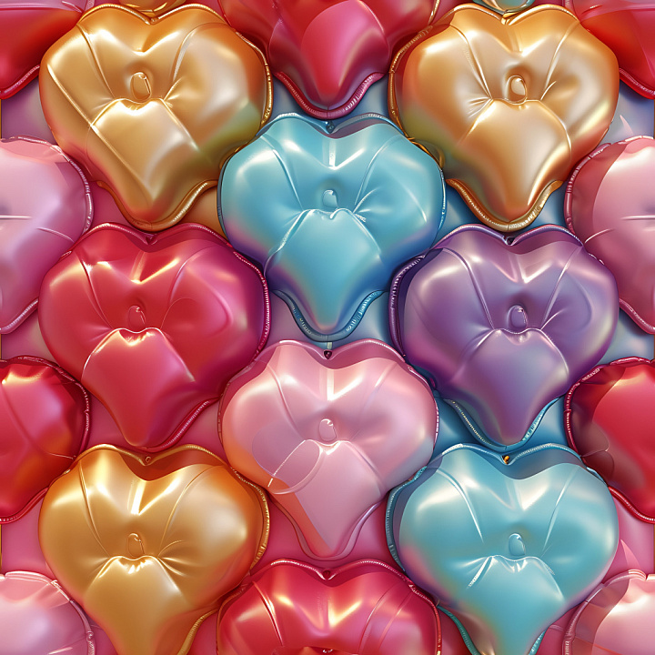 Inflated Heart-Shaped Vinyl in Vibrant Metallic Colors seamless PBR texture preview
