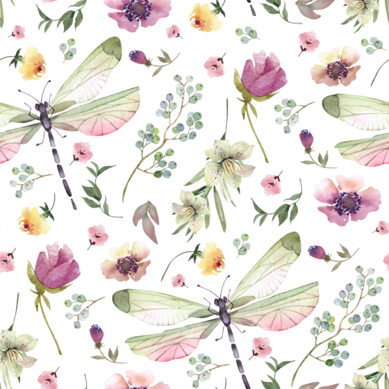 Of Delicate Watercolor Dragonflies With Floral Elements Dragonfly texture preview