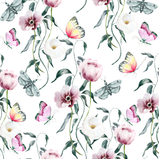 Watercolor Butterflies Texture of Watercolor Floral Butterflies and Leaves on Fabric seamless Watercolor Butterflies PBR texture