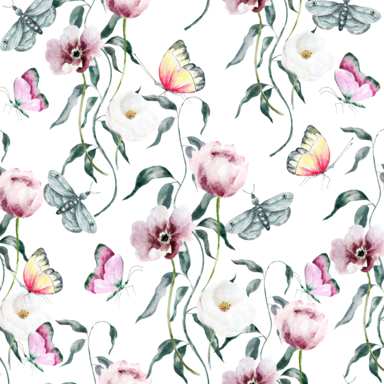 Watercolor Butterflies Texture of Watercolor Floral Butterflies and Leaves on Fabric Watercolor Butterflies texture preview