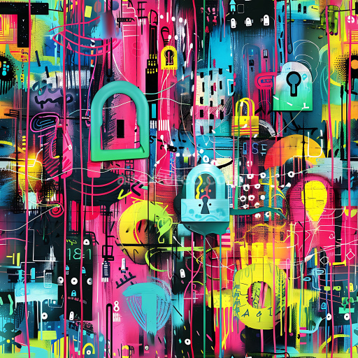 Seamless 3D PBR Graffiti Texture Featuring Vibrant Locks and Urban Drip Patterns