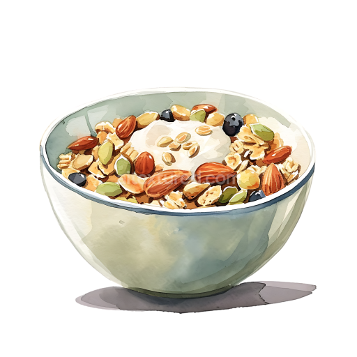 Breakfast Muesli Bowl with Nuts, Seeds, and Blueberries Illustration