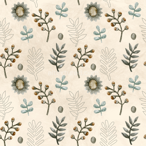 Seamless 3D PBR Floral Watercolor Pattern Texture with Botanical Elements