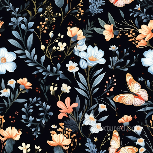 Watercolor Floral and Butterfly Pattern Fabric Texture seamless Watercolor Butterflies PBR texture