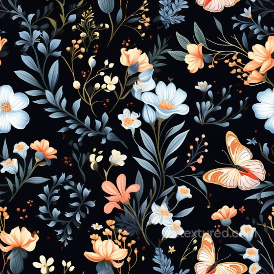 Watercolor Floral and Butterfly Pattern Fabric Texture Watercolor Butterflies texture preview