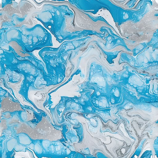 Seamless 3D Icy Blue and Silver Marble PBR Texture with Fluid Veining