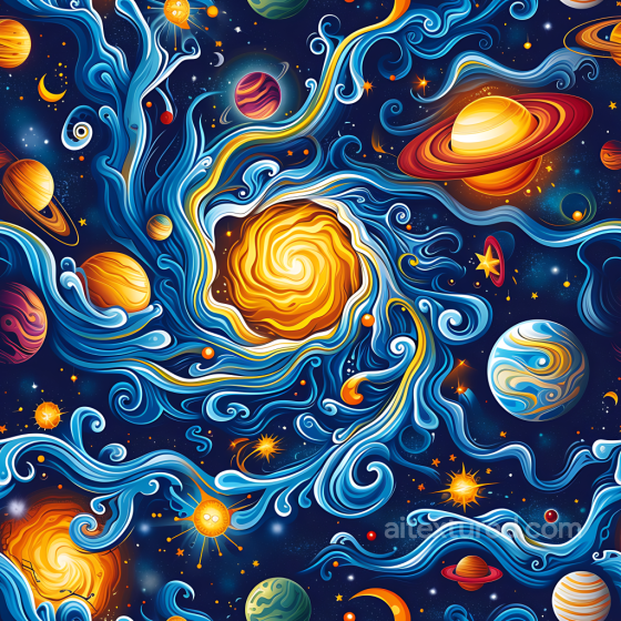 Space PBR Texture Featuring Vibrant Stylized Nebula and Planetary Swirls Star, space, planets texture preview