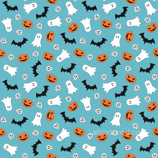 Playful Halloween-Themed Fabric Texture With Ghosts, Pumpkins, Bats seamless Baby Boy  PBR texture