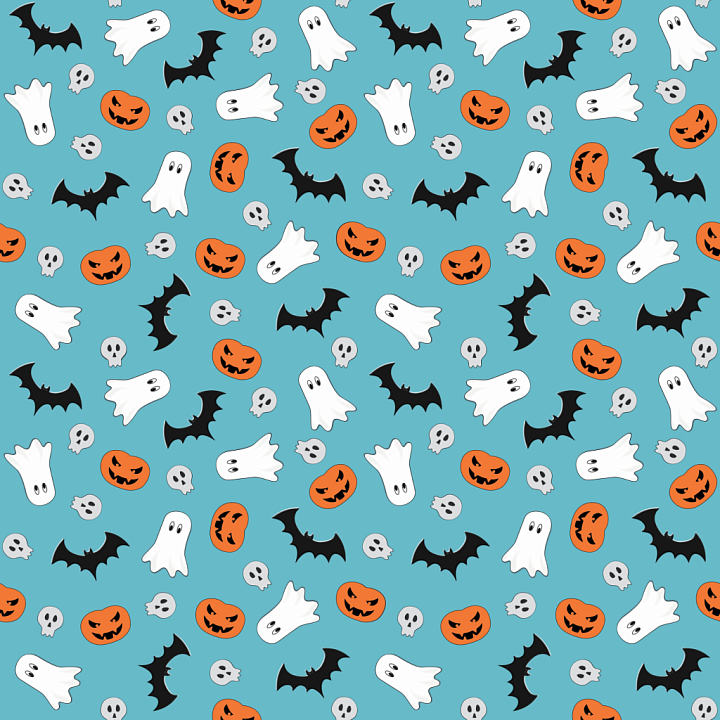 Playful Halloween-Themed Fabric With Ghosts, Pumpkins, Bats seamless PBR texture preview