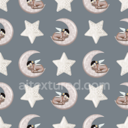 seamless Seamless 3D PBR Texture with Sleeping Angel Baby and Stars on Soft Fabric texture 8k free download PBR
