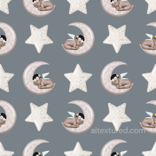 with Sleeping Angel Baby and Stars on Soft Fabric seamless Baby Boy PBR texture