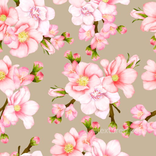Watercolor Cherry Blossom Floral Texture with Delicate Pink Flowers seamless Watercolor Cherry PBR texture