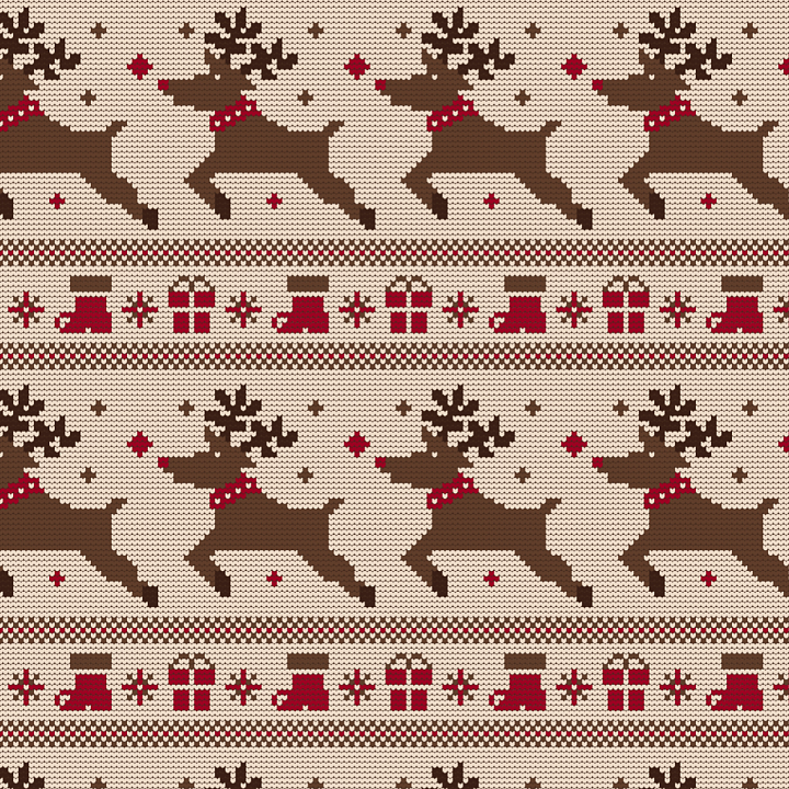 Knitted Fabric with Reindeer and Holiday Motifs seamless PBR texture preview
