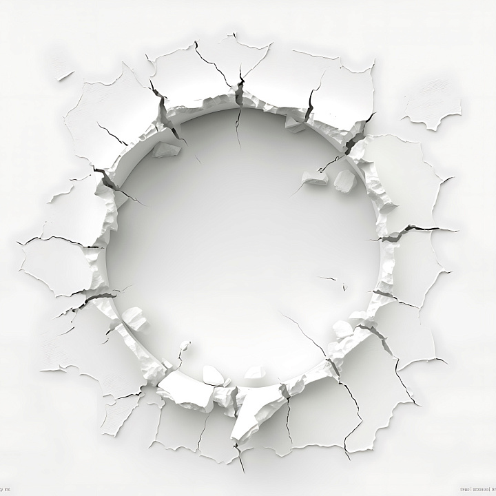 Cracked Plaster Hole with Jagged Edges and Subtle Cracks seamless PBR texture preview
