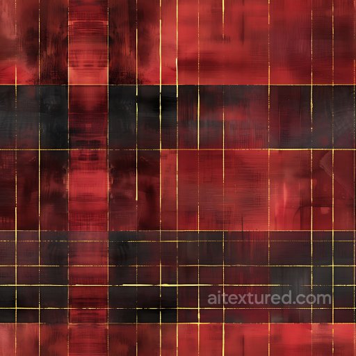Seamless 3D PBR Plaid Texture in Dark Red and Black with Gold Grid Lines texture preview