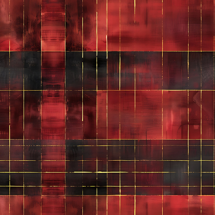 Plaid in Dark Red and Black with Gold Grid Lines seamless PBR texture preview