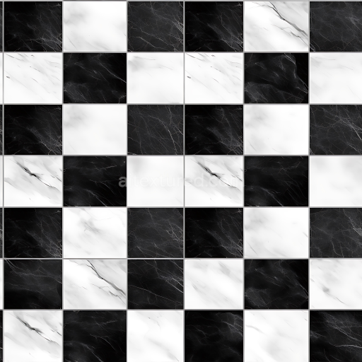 Seamless 3D PBR Marble Texture Featuring Black and White Checkered Polished Tiles