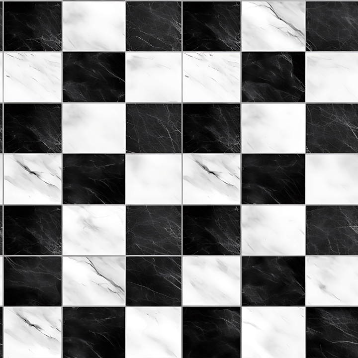 Marble Featuring Black and White Checkered Polished Tiles seamless PBR texture preview