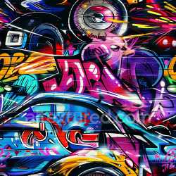 seamless Seamless 3D PBR Texture Featuring Vibrant Colorful Urban Graffiti with Spray Paint Details texture 8k free download PBR