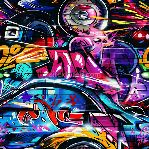 Preview — Seamless 3D PBR Texture Featuring Vibrant Colorful Urban Graffiti with Spray Paint Details