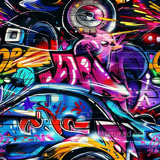 Seamless 3D PBR Texture Featuring Vibrant Colorful Urban Graffiti with Spray Paint Details texture preview