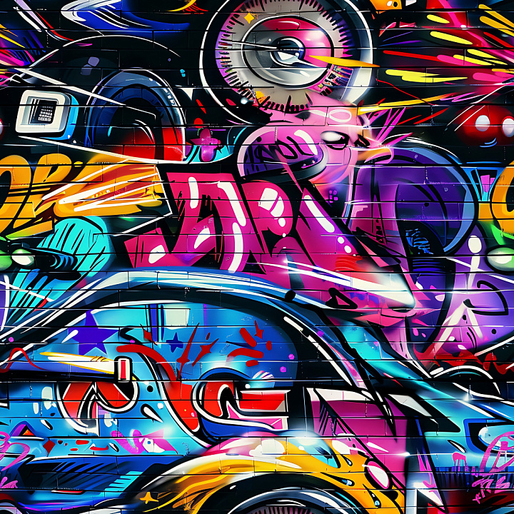 Featuring Vibrant Colorful Urban Graffiti with Spray Paint Details seamless PBR texture preview