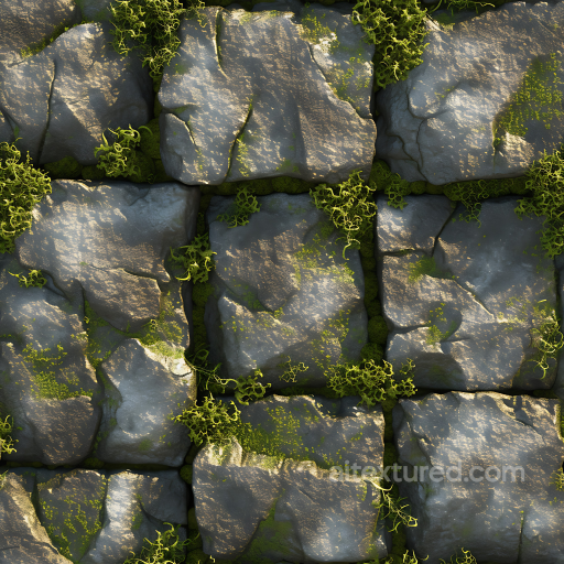 moss-covered stone cobblestone PBR texture with natural cracks seamless Stone PBR texture