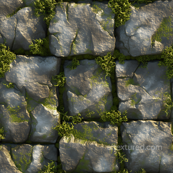 moss-covered stone cobblestone PBR texture with natural cracks Stone texture preview