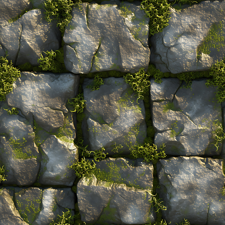 Moss-Covered Stone Cobblestone With Natural Cracks seamless PBR texture preview