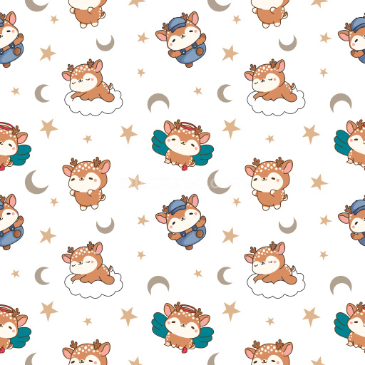 Pattern Bundle - Seamless 3D Pattern PBR Texture with Charming Cartoon Deer and Celestial Motifs texture preview