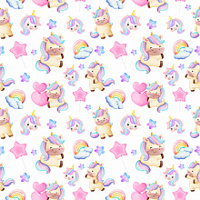 Seamless 3D Pattern PBR Texture Featuring Playful Pastel Unicorns and Rainbows texture preview