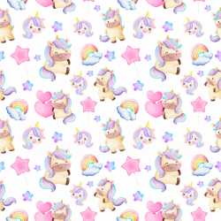 Pattern Bundle - Seamless 3D Pattern PBR Texture Featuring Playful Pastel Unicorns and Rainbows texture preview